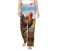 YQTGBCED Pantalon de pyjama en flanelle douce imprimé coq sur bois dans les terres agricoles, pantalon de pyjama en coton, pour Noël et usage quotidien, Noir , M