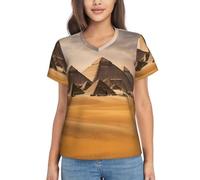 YQTGBCED Pyramides d'Égypte T-shirt à col en V pour femme, t-shirts classiques pour femmes, pour tout cadre décontracté, travail, voyage, Noir , XL