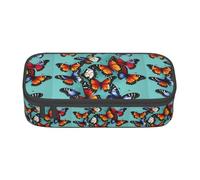 YQTGBCED Trousse à stylos de grande capacité avec organiseur, tissu Oxford, plusieurs compartiments, imprimé papillon et violoncelle, Noir , Taille unique, Trousse de maquillage