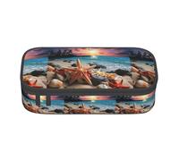 YQTGBCED Trousse à stylos grande capacité avec organiseur, tissu Oxford, plusieurs compartiments, imprimé étoile de mer et corail sur la plage, Noir , Taille unique, Trousse de maquillage