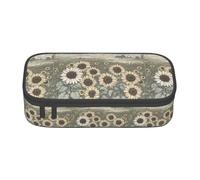 YQTGBCED Trousse à stylos grande capacité avec organiseur, tissu Oxford, plusieurs compartiments, imprimé tournesols et camomille, Noir , Taille unique, Trousse de maquillage