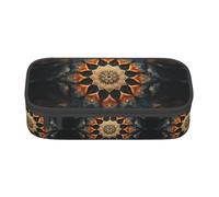 YQTGBCED Trousse rectangulaire à imprimé mandala de grande capacité avec organiseur, tissu Oxford, plusieurs compartiments, Noir , Taille unique, Trousse de maquillage