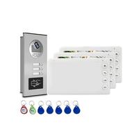 YQVEOT Sonnette sans Fil avec Caméra, Interphone vidéo for 2, 3 ou 4 Appartements avec déverrouillage par Carte RFID, système de visiophone 7 Pouces à 4 Fils(3 Unit Intercom Set)