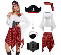 YQVGFBY Costume de Pirate Femme, Robe Médiévale Viking, Pour Halloween, Carnaval, Cosplay (Blanc, XS)