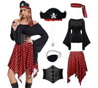 YQVGFBY Costume de pirate pour femme - Robe de pirate médiévale - Vêtements viking - Costume de pirate pour femme - Costume de pirate pour Halloween, carnaval, cosplay (noir, taille XXL)