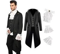YQVGFBY Costume médiéval pour homme, Veste steampunk médiévale gothique avec queue-de-pie de style victorien, Costume d'Halloween et de vampire pirate (Costume A, taille XXL)