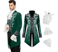 YQVGFBY Costume médiéval pour homme - Veste steampunk médiévale - Manteau gothique avec queue-de-morue de style victorien pour homme - Costume d'Halloween de vampire de pirate et de costumade (vert