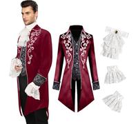 YQVGFBY Costume médiéval pour homme - Veste steampunk médiévale - Manteau gothique avec queue-de-morue de style victorien pour homme - Costume d'Halloween de vampire de pirate et de costumade (rouge