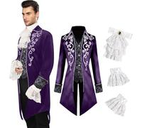 YQVGFBY Costume médiéval pour homme - Veste steampunk médiévale - Manteau gothique avec queue-de-morue de style victorien pour homme - Costume d'Halloween de vampire de pirate et de costumade (violet