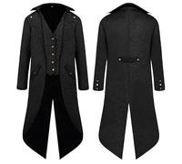 YQVGFBY Manteau steampunk à queue-de-morue pour homme, vêtement médiéval de sorcier de pirate pour hommes, costume d'Halloween Renaissance de pirate et de vampire, cosplay pour adultes (noir, taille