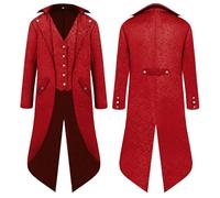 YQVGFBY Manteau steampunk queue-de-pie pour hommes, costume de sorcier médiéval, costume de pirate vampire Renaissance pour Halloween, déguisement pour adultes (rouge, taille S)