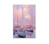 YQXTRB Poster abstrait décoratif sur toile murale moderne pour chambre à coucher - Motif bateaux et oiseaux de mer - 30 x 45 cm