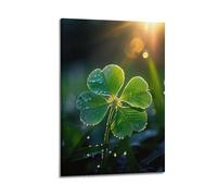 YQXTRB Poster décoratif sur toile représentant un trèfle à quatre feuilles et un soleil - Impression d'art moderne pour chambre à coucher - 40 x 60 cm
