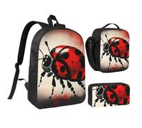 YQxwJL Art Ladybug Tracks Lot de 3 sacs à dos avec boîte à déjeuner et trousse à crayons pour voyage, travail, camping Unisexe