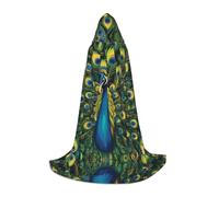 YQxwJL Belle cape d'Halloween avec capuche imprimée paon pour adolescent, longue cape unisexe pour fête, bal masqué, jeu de rôle