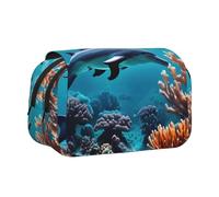 YQxwJL Belle trousse à crayons avec imprimé dauphins du monde sous-marin, grande capacité, portable avec fermeture éclair pour le bureau et la maison, Noir/blanc, One Size, Morden