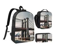 YQxwJL Brooklyn Bridge S Lot de 3 sacs à dos avec boîte à déjeuner et trousse à crayons pour voyage, travail, camping Unisexe