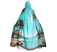 YQxwJL Cape à capuche avec imprimé palmiers et mer transparente pour adultes, hommes, femmes, magicien, vampire, chevalier, déguisement
