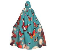 YQxwJL Cape à capuche avec imprimé poule et papillons volants parmi les fleurs pour Halloween, pour homme et femme, magicien, vampire, chevalier, déguisement