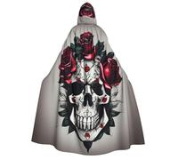YQxwJL Cape à capuche avec imprimé tête de mort rose rouge pour adulte, homme, femme, magicien, vampire, chevalier, déguisement