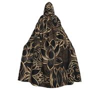 YQxwJL Cape à capuche bohème dorée avec imprimé fleurs de lotus pour adulte, longue cape unisexe pour sorcière, cosplay, fête, bal masqué