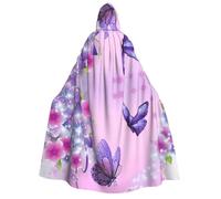 YQxwJL Cape à capuche longue avec imprimé papillon violet pour cosplay, Noël, carnaval, fête costumée