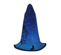 YQxwJL Cape à capuche longue et chaude pour adolescent, motif loup au clair de lune, costume de sorcière vampire, sorcière