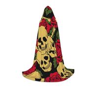 YQxwJL Cape à capuche longue et chaude pour adolescent, motif rose et tête de mort, costume de sorcière de vampire, sorcière
