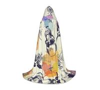 YQxwJL Cape à capuche longue et chaude pour adolescent, motif tête de mort et fleurs, costume de sorcière vampire, sorcière