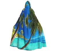 YQxwJL Cape à capuche pour adulte avec imprimé île tropicale océan, longue cape pour fête, femme, homme, carnaval, bal masqué