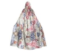 YQxwJL Cape à capuche pour femme avec imprimé floral rose - Longue cape chaude pour l'hiver - Costume de cosplay - Déguisement de bal masqué