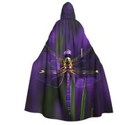 YQxwJL Cape à capuche pour Halloween avec imprimé libellule violette pour adulte homme femme magicien vampire chevalier déguisement