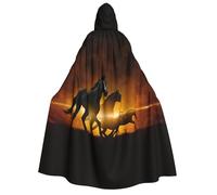 YQxwJL Cape à capuche unisexe avec imprimé de chevaux noirs et nuages rouges, cape de carnaval avec capuche pour costume de sorcière, corbeau, cosplay