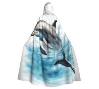 YQxwJL Cape de carnaval imprimé dauphin qui vous regarde, cape à capuche, cape de sorcier, pour adultes, costumes d'Halloween et de cosplay