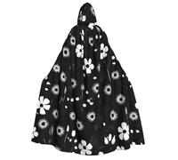 YQxwJL Cape d'Halloween à capuche avec imprimé floral noir et blanc pour adulte homme femme magicien vampire chevalier déguisement