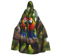 YQxwJL Cape d'Halloween à capuche avec imprimé perroquets colorés sur un arbre pour adultes, hommes, femmes, magicien, vampire, chevalier, déguisement