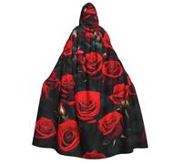 YQxwJL Cape d'Halloween à capuche avec imprimé rose rouge pour adulte homme femme magicien vampire chevalier déguisement