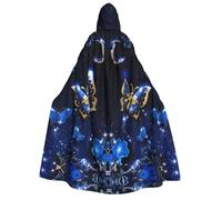 YQxwJL Cape longue à capuche imprimée papillon bleu pour cosplay, Noël, carnaval, fête costumée