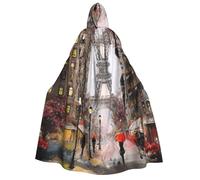 YQxwJL Cape longue à capuche imprimée Rue pluvieuse à Paris pour cosplay, Noël, carnaval, fête costumée