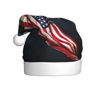 YQxwJL Chapeau de Père Noël 3D Aigle à tête blanche volant avec drapeau américain, chapeau de Noël en peluche, couvre-chef festif, pour les fêtes de Noël à porter au quotidien