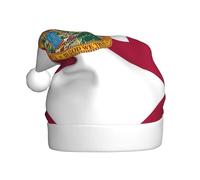 YQxwJL Chapeau de Père Noël imprimé drapeau de l'État de Floride, chapeaux de Noël en peluche, couvre-chefs festifs, pour fêtes de Noël à porter au quotidien