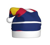 YQxwJL Chapeau de Père Noël imprimé drapeau de l'État du Colorado, chapeaux de Noël en peluche, couvre-chefs festifs, pour fêtes de Noël à porter au quotidien