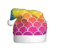 YQxwJL Chapeau de Père Noël imprimé écailles de poisson arc-en-ciel, chapeaux de Noël en peluche, couvre-chefs festifs, pour fêtes de Noël, usage quotidien