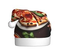 YQxwJL Chapeau de Père Noël imprimé pizza, chapeaux de Noël pour adultes, chapeaux de vacances de Noël pour femmes et hommes, couvre-chefs de fête de vacances confortables