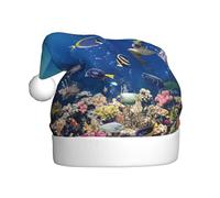 YQxwJL Chapeau de Père Noël imprimé poisson tropical tortue requin, chapeau de Noël en peluche, couvre-chef festif, pour fêtes de Noël à porter au quotidien