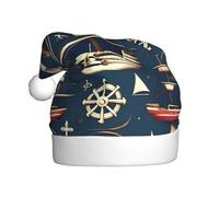 YQxwJL Chapeau de Père Noël imprimé sur le thème des pirates nautiques, chapeaux de Noël pour adultes, chapeaux de vacances de Noël pour femmes et hommes, couvre-chef confortable pour fête de vacances