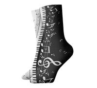 YQxwJL Chaussettes de sport longues sans couture avec imprimé notes de musique noires et blanches - Unisexe - Respirantes et confortables