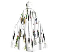 YQxwJL Divers types d'appâts de pêche imprimé cape à capuche adulte cape d'Halloween longue unisexe costume pour sorcière cosplay fête bal masqué