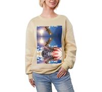 YQxwJL Drapeau américain des États-Unis Aigle Art Print Confortable Polaire Doublé Tops Femmes Épais Col Rond Sweatshirt Casual Mode Manches Longues Vêtements, abricot, L
