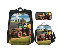 YQxwJL Ensemble de sac à dos 3 en 1 - Joli sac à dos de voyage décontracté imprimé poisson rouge - Avec étui à crayons - Sac à déjeuner, Entreprise Tracteurs agricoles, One size